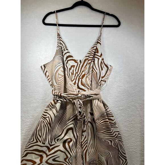 Reiss Brown Tan Animal Print Linen Blend Faux Wrap Belted Rosie Midi Dress Sz 14 - Picture 3 of 14